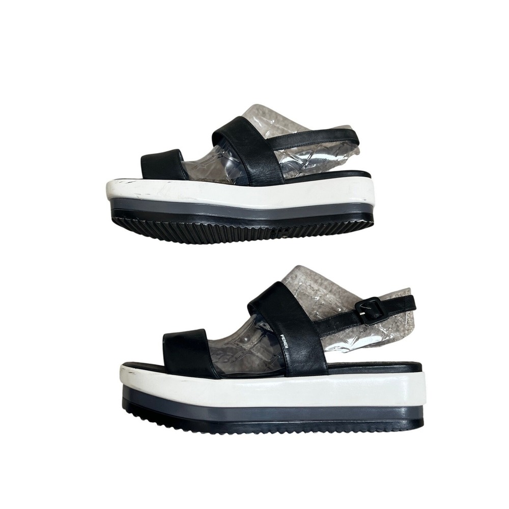Fendi Platform Sandals Black White Y2K Leather Chunky Made in‎ Italy 39.5 8.5/9